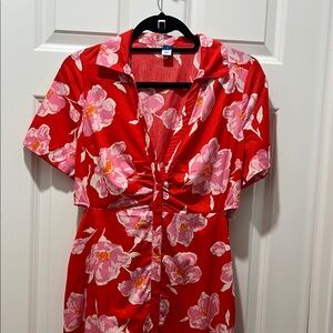 Old Navy Red and White Ruched Sundress